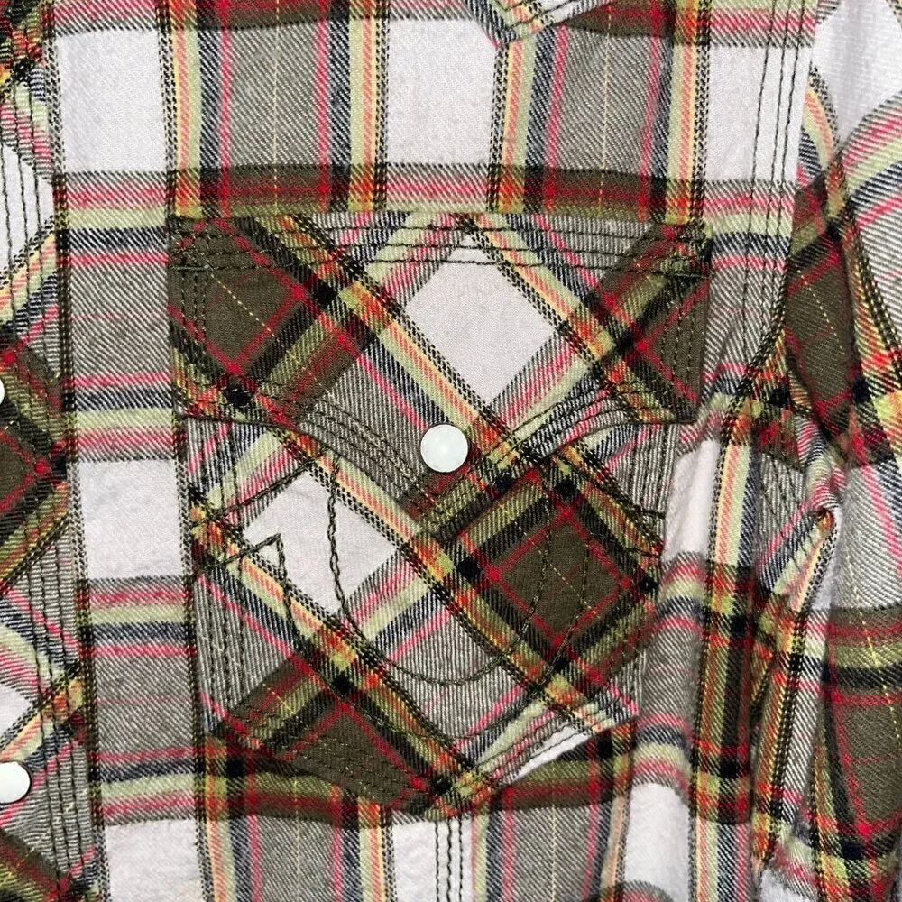 TRUE RELIGION Western Snap Front Horseshoe Pocket Plaid Flannel Shirt Men's  S